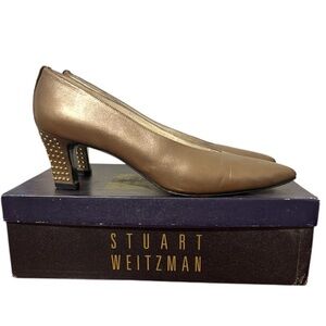 Vintage Stuart Weitzman Womens Bronze w/ Beads Leather Heels-Size 9AA